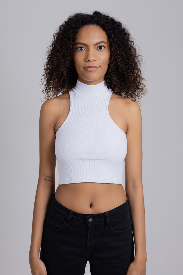 Top Cropped Canelado Gola Alta Verdera