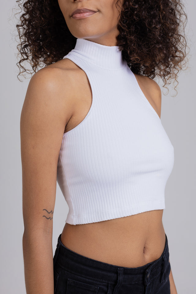 Top Cropped Canelado Gola Alta Verdera