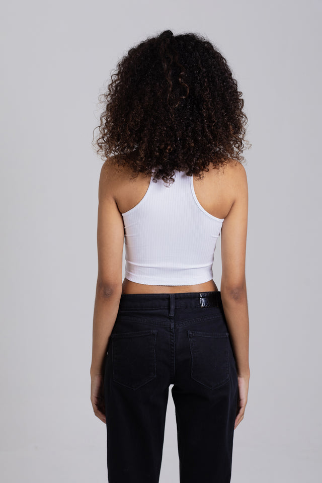 Top Cropped Canelado Gola Alta Verdera