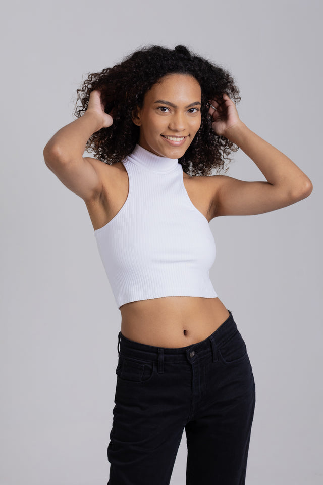 Top Cropped Canelado Gola Alta Verdera